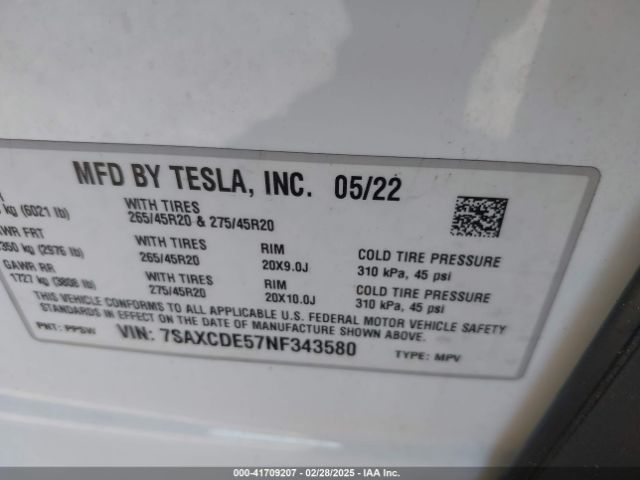 2022 TESLA MODEL X 7SAXCDE57NF343580 Photo 8