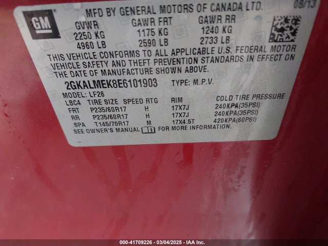 GMC Terrain Sle-1 2014 2GKALMEK8E6101903 Image 9