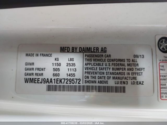 WMEEJ9AA1EK729572 Smart FORTWO ELECTRIC DRIVE