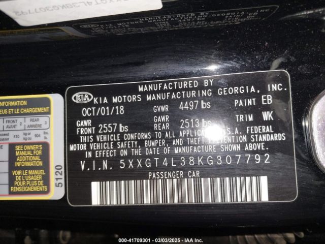 5XXGT4L38KG307792 KIA Optima Lx