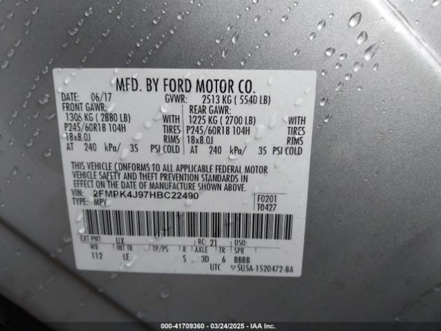 2FMPK4J97HBC22490 Ford EDGE SEL