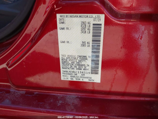 1N4BL4CV8LC134519 Nissan Altima Sr Fwd