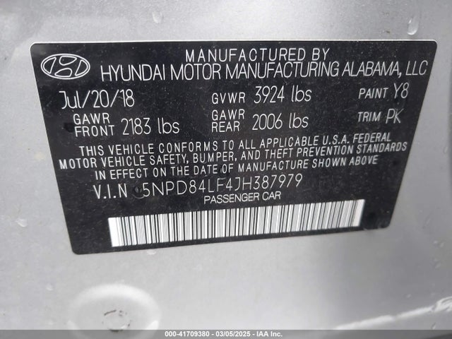 5NPD84LF4JH387979 Hyundai Elantra Value Edition