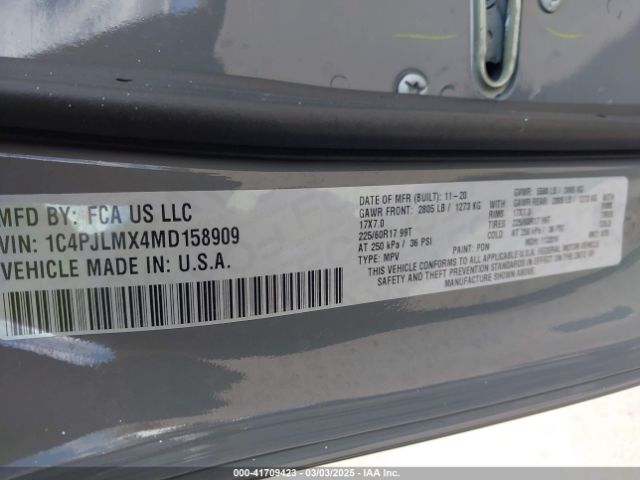 1C4PJLMX4MD158909 Jeep Cherokee Latitude Lux Fwd