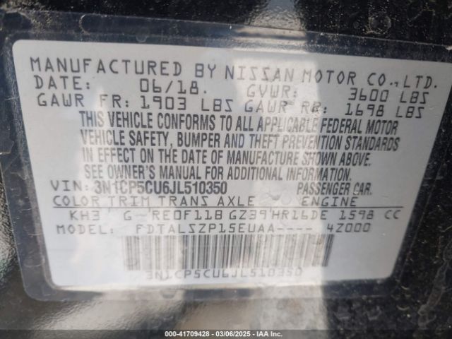 3N1CP5CU6JL510350 Nissan KICKS SV