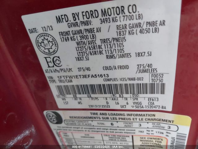 1FTFW1ET3EFA51613 Ford F-150 Xlt