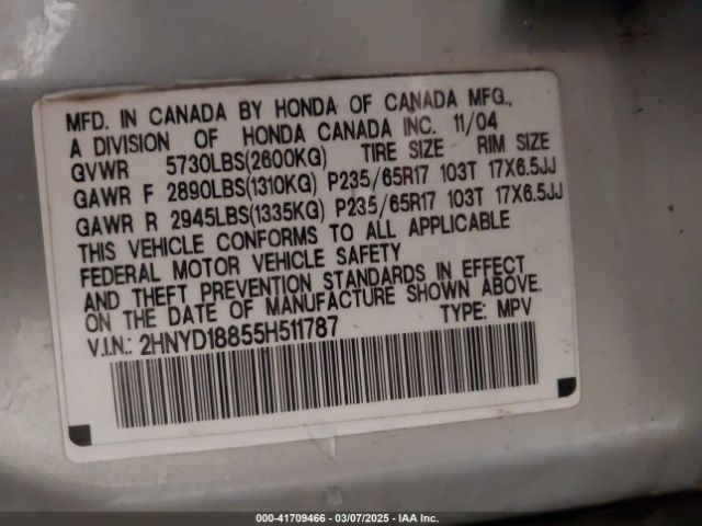 2005 ACURA MDX 2HNYD18855H511787 Photo 8