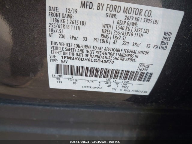 1FMSK8DH0LGB45578 Ford EXPLORER XLT