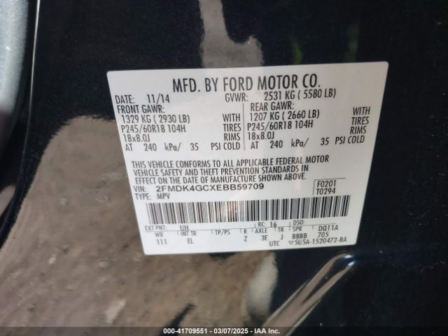 2FMDK4GCXEBB59709 Ford EDGE SE
