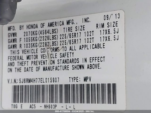 5J6RM4H77EL015907 Honda Cr-v Ex-l