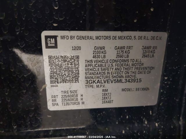 3GKALVEV5ML343915 GMC Terrain Awd Slt