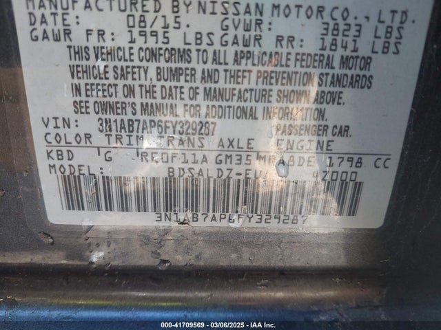 3N1AB7AP6FY329287 Nissan SENTRA SV