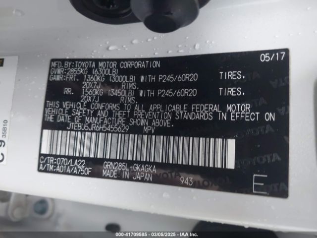 JTEBU5JR6H5455629 Toyota 4runner Limited
