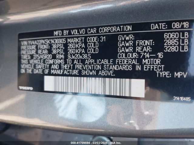 YV4A22PK5K1436905 Volvo Xc90 T6 Momentum