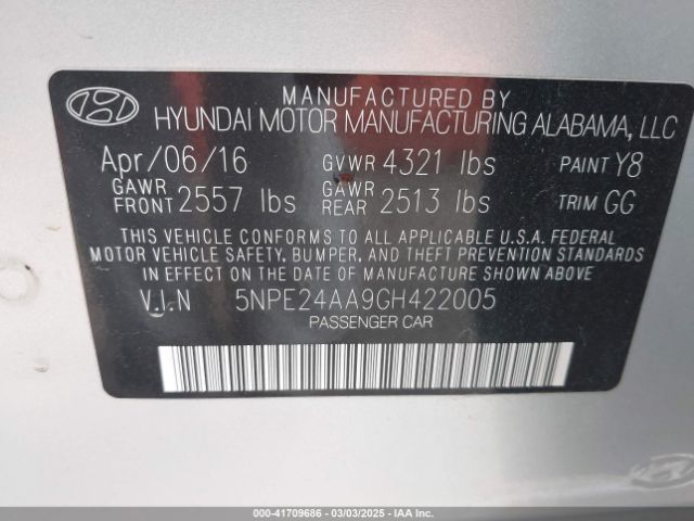 5NPE24AA9GH422005 Hyundai SONATA ECO