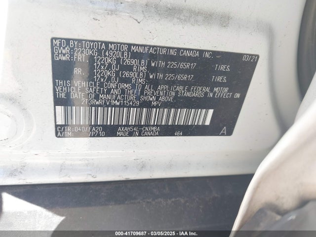 2T3RWRFV1MW115429 Toyota Rav4 Hybrid Xle