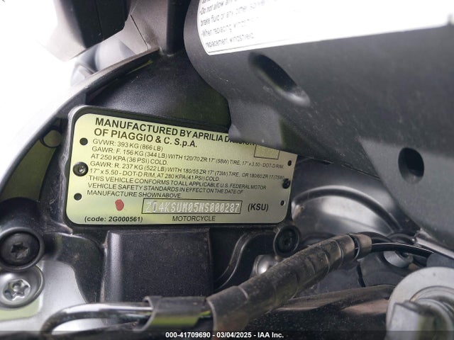2022 APRILIA TUONO ZD4KSUM05NS000287 Photo 9
