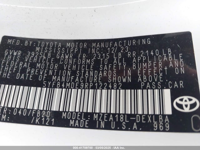 Toyota COROLLA LE 2024 5YFB4MDE9RP122482 Image 9