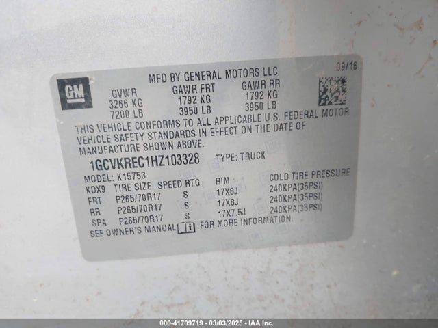 1GCVKREC1HZ103328 Chevrolet Silverado 1500 1lt