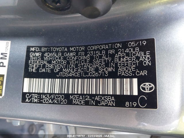 JTDS4RCE1LJ026713 Toyota COROLLA SE