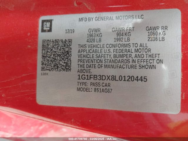 1G1FB3DX8L0120445 Chevrolet Camaro Rwd  1lt