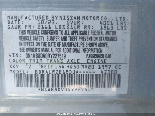 3N1AB8DV0RY227519 Nissan Sentra Sr Xtronic Cvt