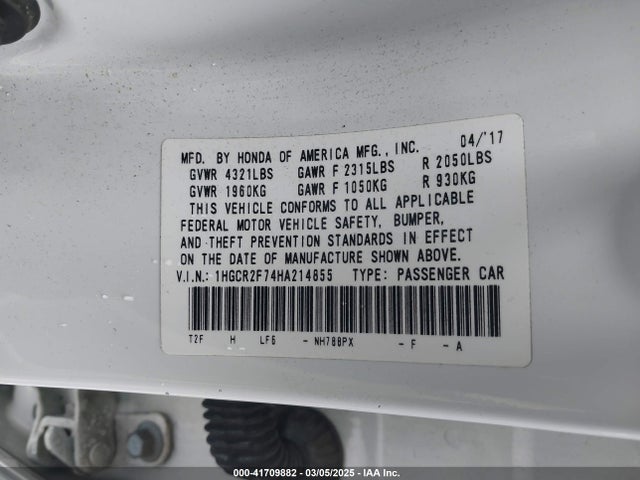 1HGCR2F74HA214855 Honda ACCORD EX