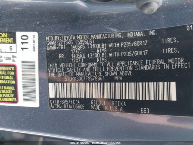 5TDKK3DC7FS579941 Toyota Sienna Le 8 Passenger