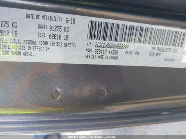2C3CDXBG8KH668202 Dodge Charger Sxt Rwd