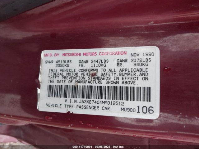 1991 MITSUBISHI 3000 GT JA3XE74C4MY012512 Photo 8