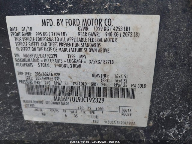 MAJ6P1UL9JC192329 Ford Ecosport Se