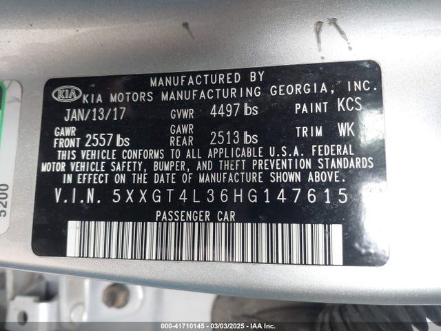 5XXGT4L36HG147615 KIA Optima Lx