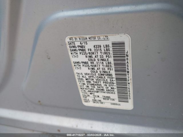 JN8AS5MT7FW156353 Nissan Rogue Select S