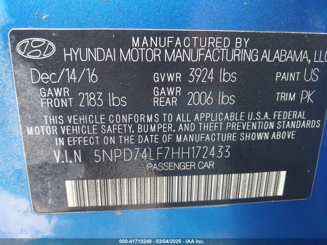 Hyundai ELANTRA SE 2017 5NPD74LF7HH172433 Image 9