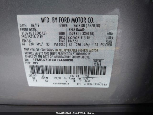 1FMSK7DH3LGA68098 Ford EXPLORER XLT