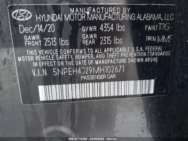 5NPEH4J29MH102671 Hyundai Sonata Limited