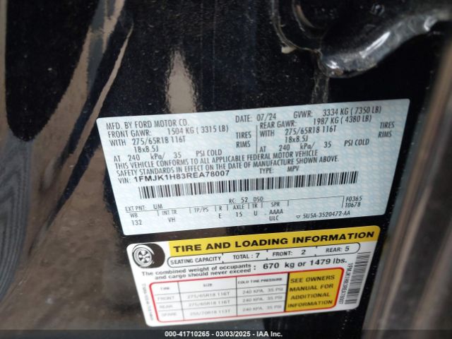 1FMJK1H83REA78007 Ford Expedition Xlt Max