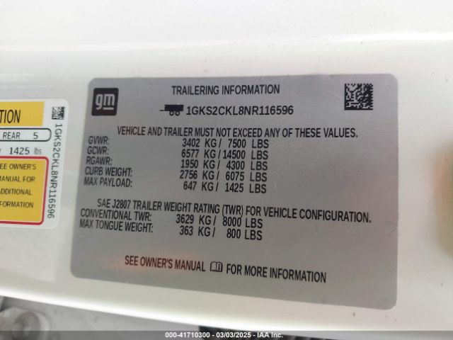 1GKS2CKL8NR116596 GMC Yukon 4wd At4