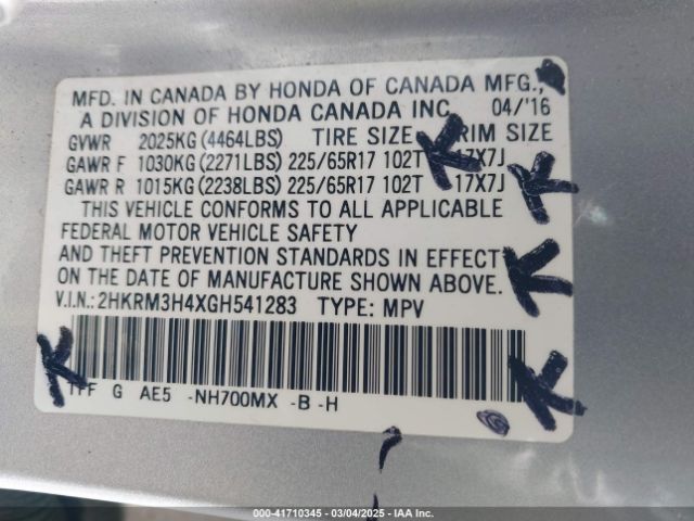 2HKRM3H4XGH541283 Honda CR-V SE