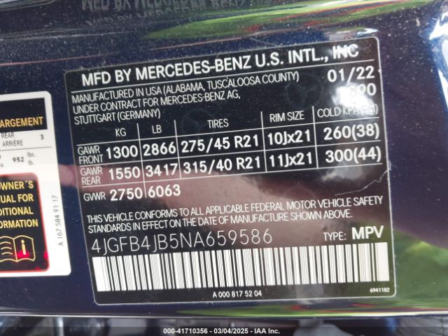 4JGFB4JB5NA659586 Mercedes-Benz GLE 350