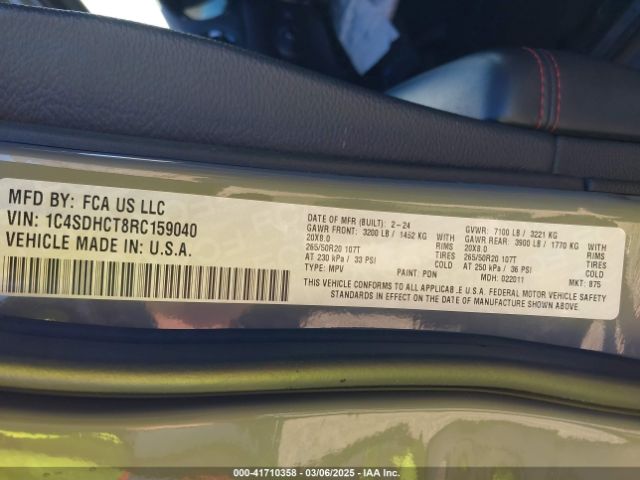 1C4SDHCT8RC159040 Dodge Durango R/t Rwd