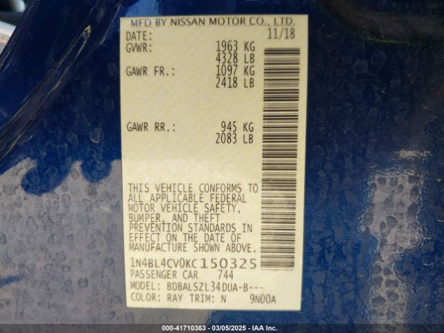 2019 NISSAN ALTIMA 1N4BL4CV0KC150325 Photo 8