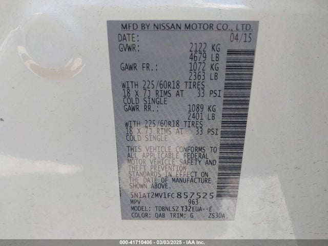 Nissan Rogue Sl 2015 5N1AT2MV1FC857525 Image 9