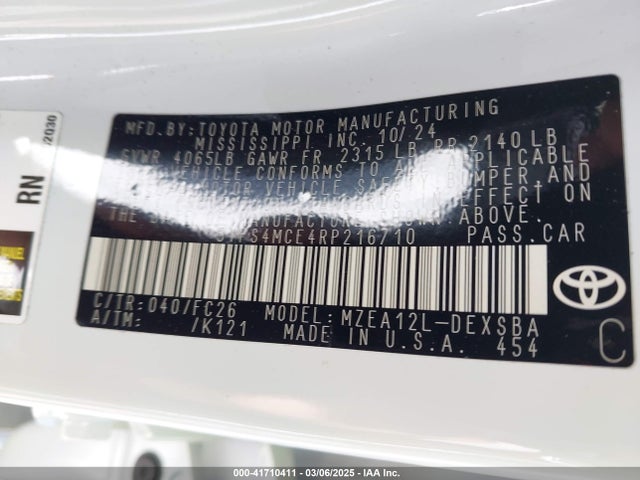 5YFS4MCE4RP216710 Toyota COROLLA SE