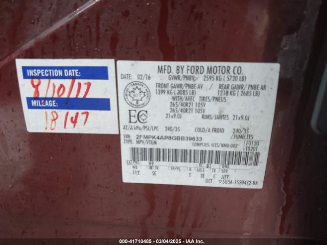 2FMPK4AP8GBB39633 Ford EDGE SPORT