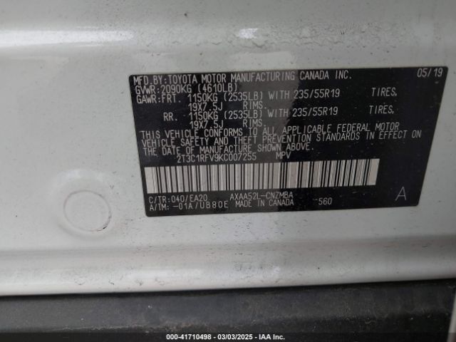 2T3C1RFV9KC007255 Toyota Rav4 Xle Premium