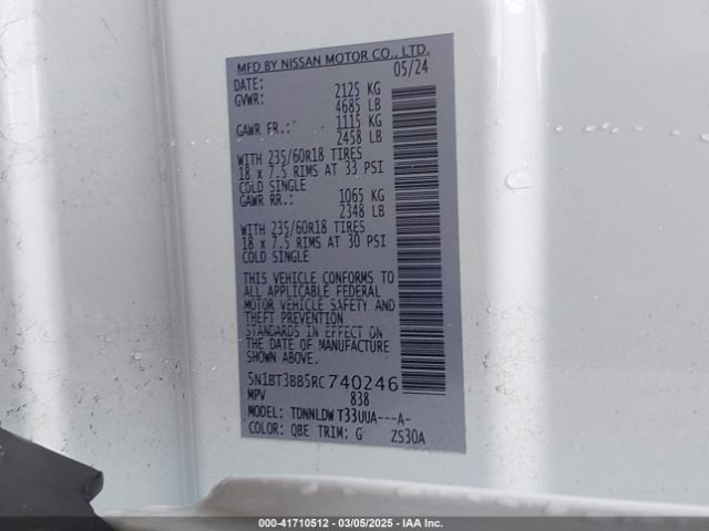 5N1BT3BB5RC740246 Nissan Rogue Sv Intelligent Awd