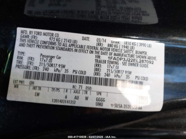 1FADP3J22EL287092 Ford Focus Titanium