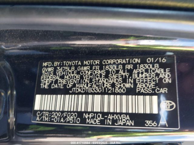 JTDKDTB33G1121860 Toyota Prius C Two