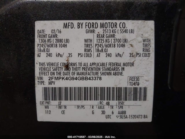 Ford EDGE SE 2016 2FMPK4G94GBB43378 Image 9